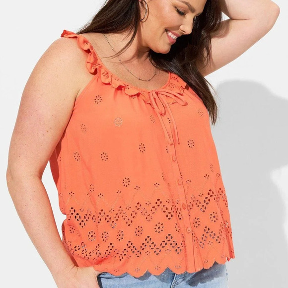 Torrid Nasturtium Eyelet Ruffle Tie Front Tank Top in Size 2 - 18/20 - Picture 1 of 13